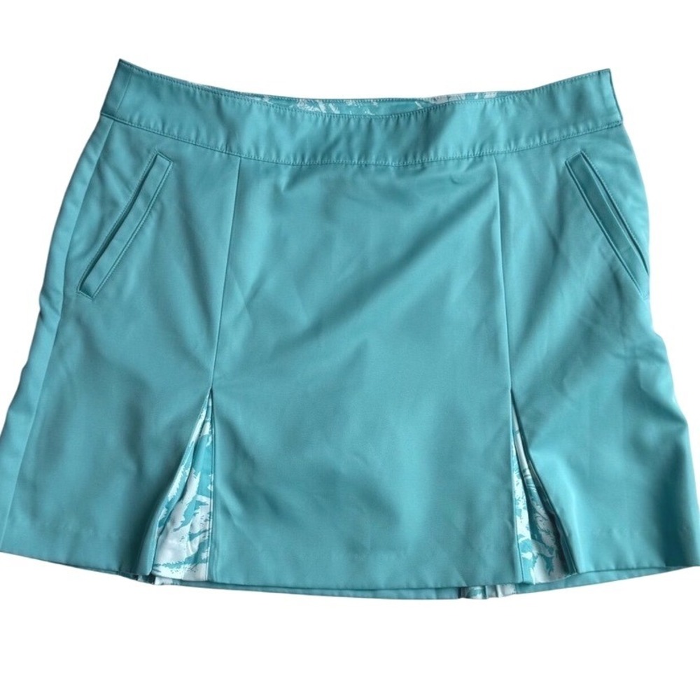 IZOD Golf Womens Turquoise Teal Pleated Skort Size 12 Palm Print Athletic Skirt
